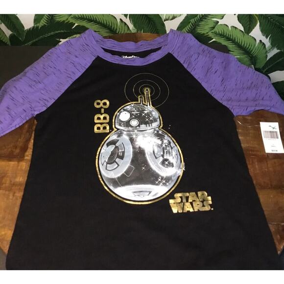 Disney Parks NWT BB-8 Girls Shirt Star Wars Black Purple Tee Top Size Small - Picture 4 of 11